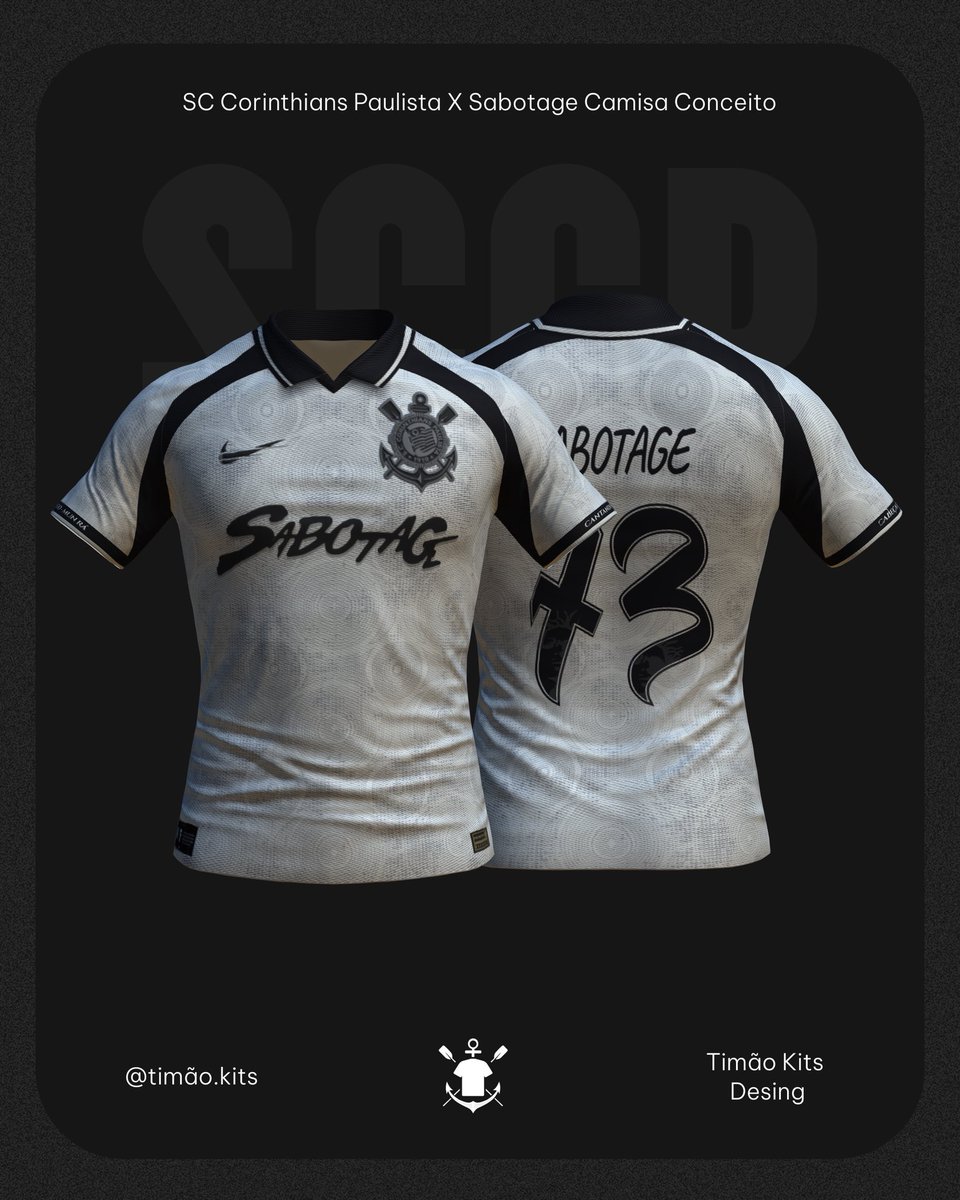 timaokits's tweet photo. Corinthians X Sabotage 👕⚫️⚪️

Essa camisa é uma homenagem criativa e cheia de identidade, unindo futebol e música em um conceito forte e simbólico. Fiz uma camisa de como seria uma collab entre Corinthians e Sabotage, o famoso cantor de rap, torcedor do Corinthians. https://t.co/WyJc34Tu4c