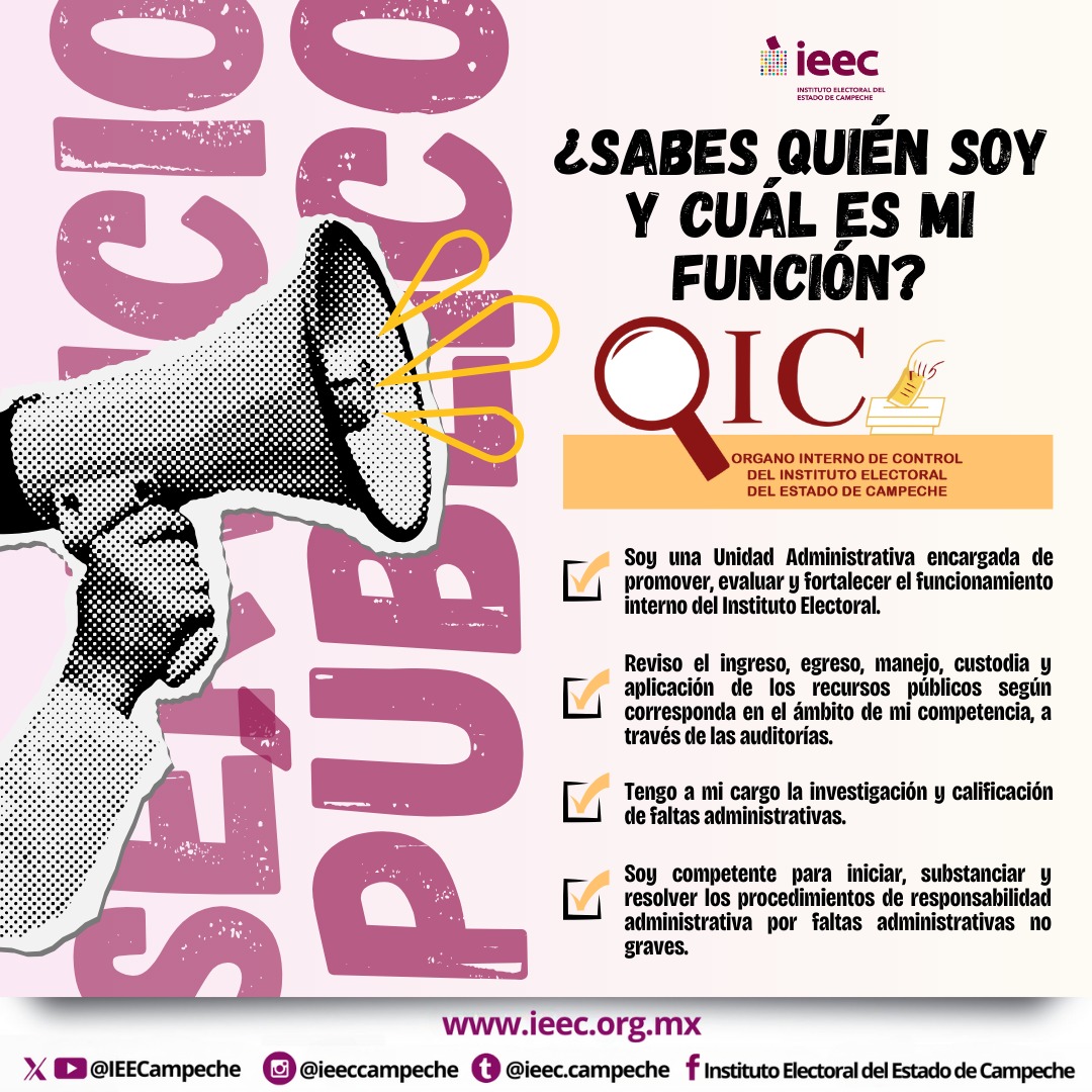 IEECampeche's tweet photo. El Órgano Interno de Control #OIC recibe y atiende denuncias en caso de que alguna servidora o servidor público del IEEC cometa una falta administrativa.
⚖ Conoce más aquí 🫵
#IEEC #VozQueDecide #AccionQueTransforma https://t.co/kHYmjLqDRC