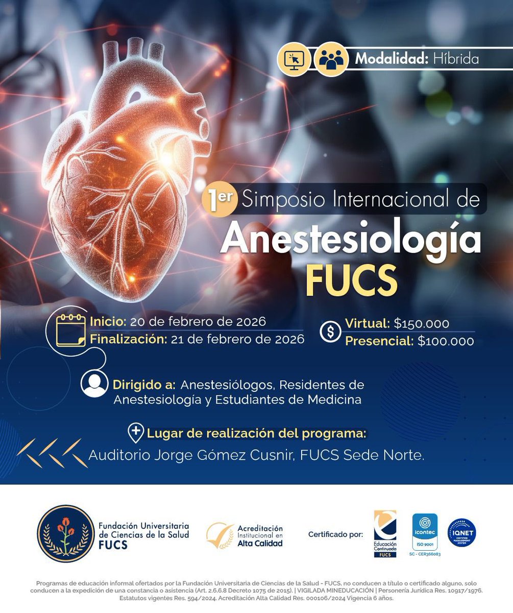 socundianest's tweet photo. Desde la Sociedad Cundinamarquesa de Anestesiología , invitamos a nuestros asociados, residentes y estudiantes de medicina a participar en el 1er Simposio Internacional de Anestesiología y Reanimación – FUCS
👉 Conoce toda la info:
🔗 https://t.co/AF50Ijk5es https://t.co/eRU1gs19ul