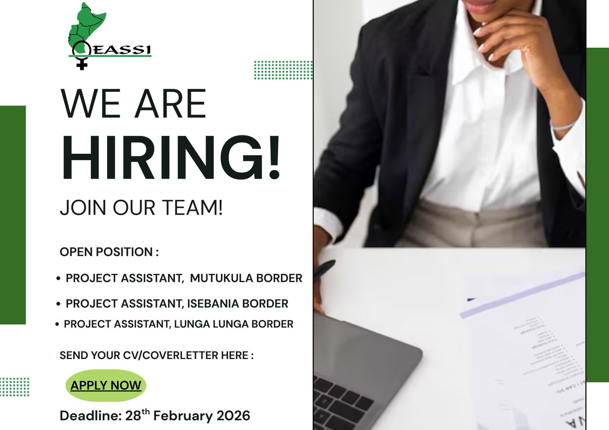 EASSI is looking for talented individuals to occupy these roles.

Find the job details here:
eassi.org/job/project-as…

Deadline for submission: 28th February 2026.