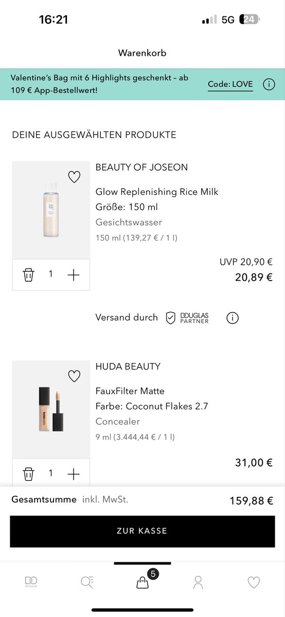 Meine douglas Bestellung wird sofort von euch loosern übernommen