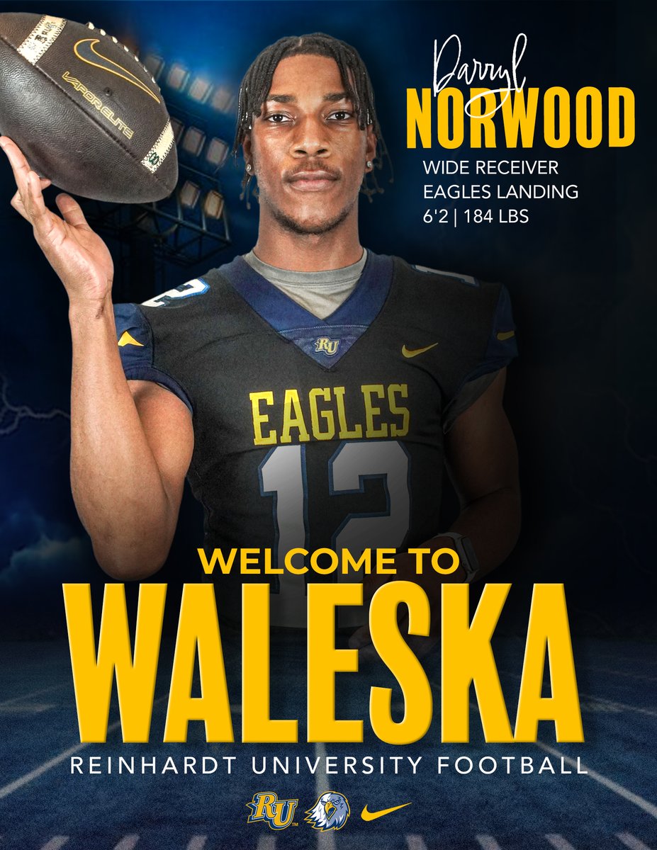 ReinhardtFB's tweet photo. Welcome to the Nest Darryl Norwood Jr.!🦅

Position: WR
High School: Eagles Landing
Ht: 6'2
Wt: 184

Darryl attended camp this past summer. He is long athletic, and can make plays with the football. Two sport athlete (Football &amp; Basketball). https://t.co/j5v6WE7YBn