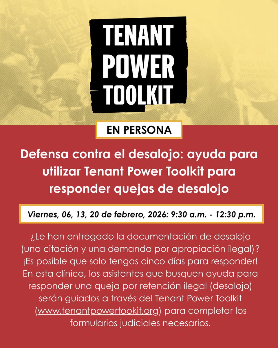 💭Attend this clinic to seek assistance with answering an unlawful detainer (eviction) complaint.

📣For more details, click here: lalawlibrary.org/hidden-classes…