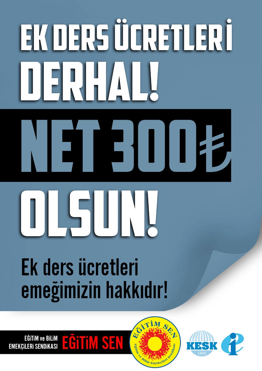 Talebimiz açık ve nettir:
* NET 300 TL ek ders ücreti
* Taban Aylığa yansıyan ek ders ödemesi
* Güvenceli ve kalıcı ek ders sistemi
#EkDers300