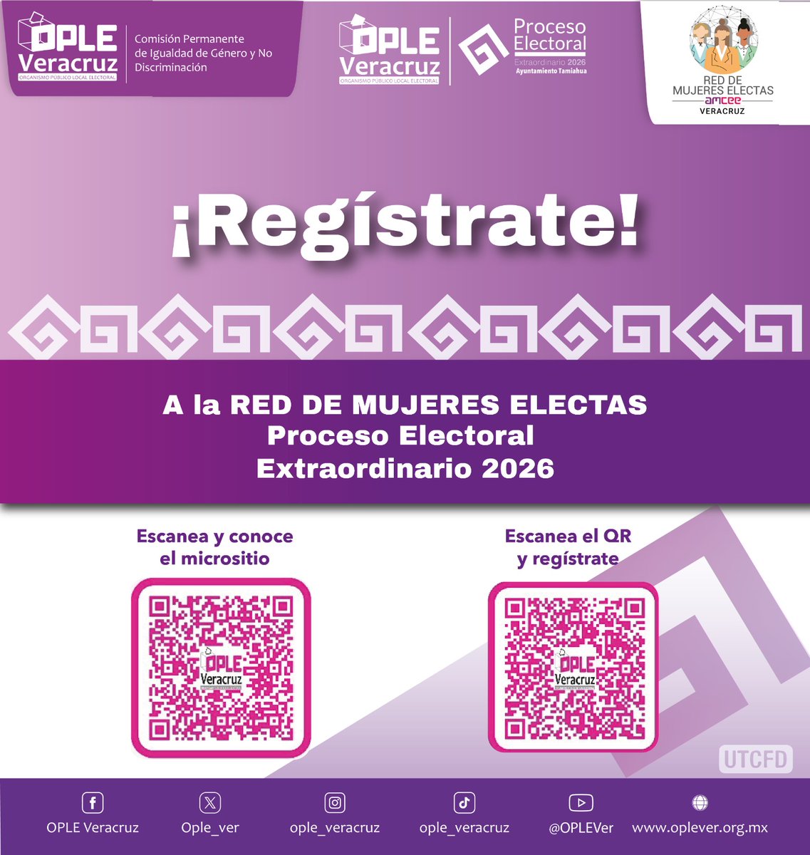 Si ejerces un cargo edilicio en alguno de los ayuntamientos del Estado, desde el <a href="/ople_Ver/">OPLE Veracruz 🗳️</a>, te invitamos a ser parte de la Red de Mujeres Electas👩🏻👩‍🦳👩🏽.

🟣Su objetivo: ser un canal de comunicación institucional para prevenir y brindar orientación ante posibles casos de violencia