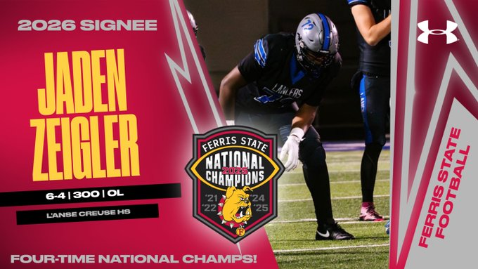 TheD_Zone's tweet photo. L'Anse Creuse 2026 OT/DE Jaden Zeigler has signed with Ferris State

https://t.co/sCkOWcLMX7

@Zeiglerj72 @LancersFB2 @FerrisFootball https://t.co/4FLr4VO6T7