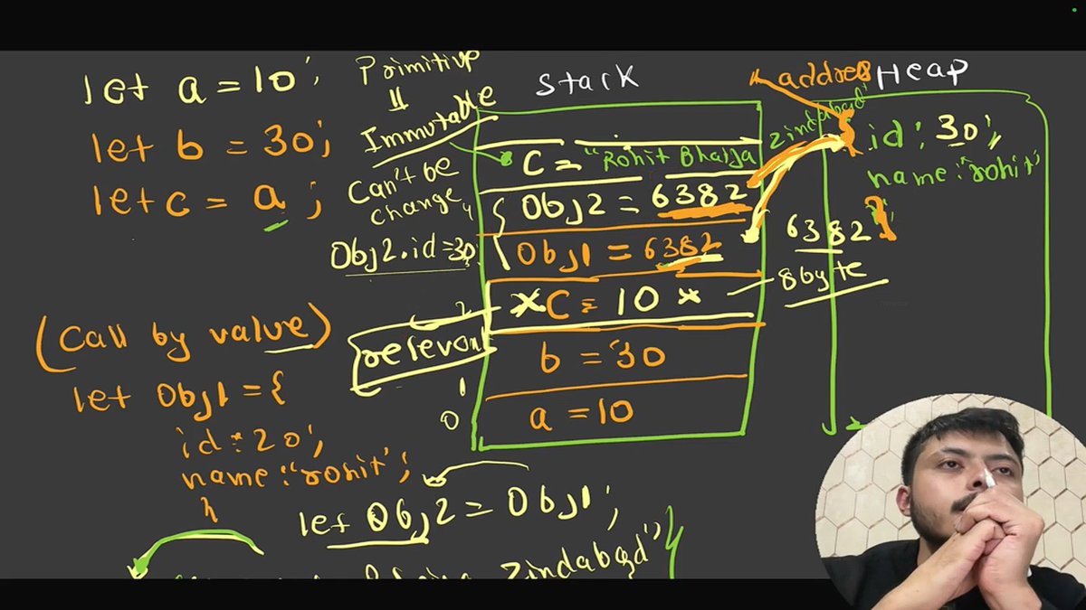sujay_singh13's tweet photo. Day 08 - Nexus Course by Rohit Negi (Coder Army) 🚀

Topic of the day - How Primitive and Non-Primitive data types get stored in memory and Strings in JS

#WebDevelopment #NexusCourse #JavaScript #RohitNegi #CoderArmy https://t.co/7v938xJbLO