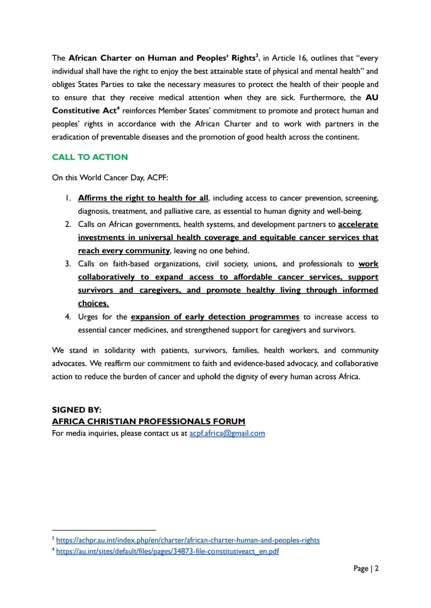 🎗️ World Cancer Day | 4 February

Today, ACPF joins the rest of the global community to commemorate World Cancer Day.

We stand in solidarity with patients, survivors, families, and health workers across Africa and the world.

Together, we can close the care gap.