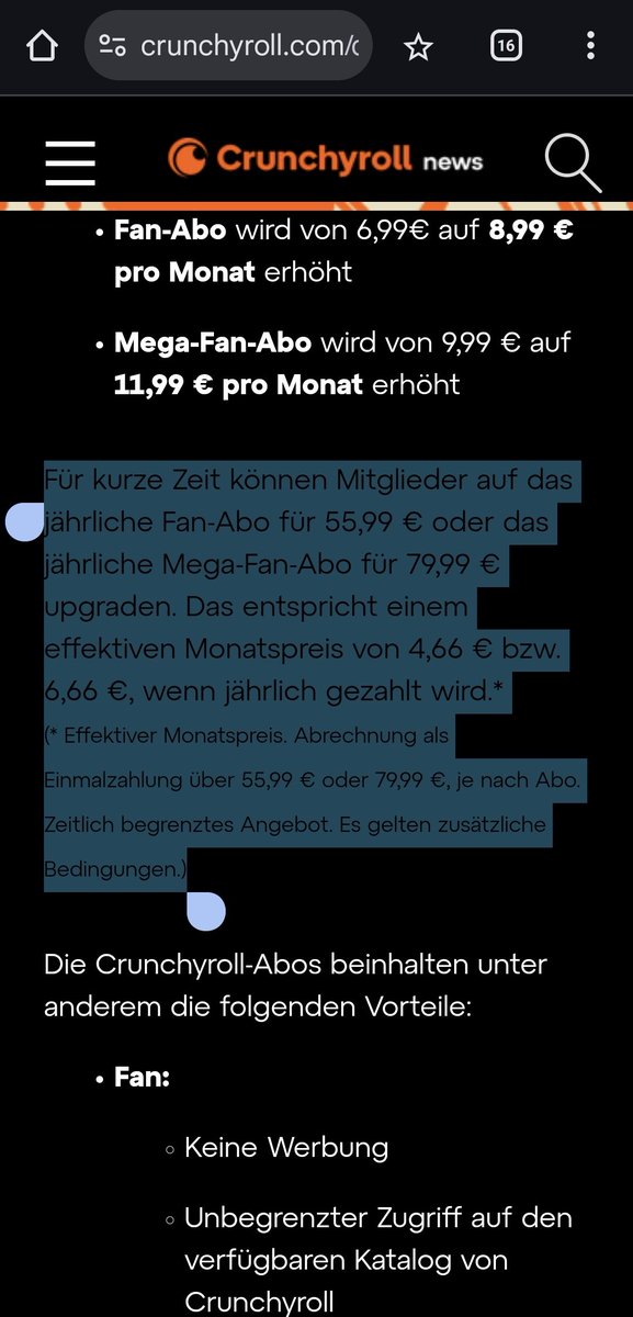CurtTheNerd's tweet photo. @Crunchyroll_de Wie kann ich dieses Angebot in Anspruch nehmen? Ich habe noch bis zum 11.02. ein Fan-Abo, aber mir wird nur der reguläre Preis von 89,99 € angezeigt https://t.co/AgDPQQT6Kc