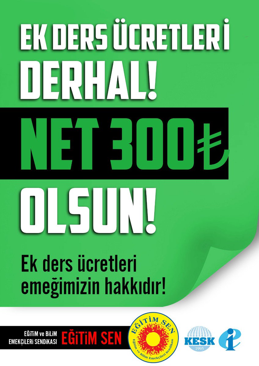 🔵2023’ten bu yana ek derslerin maaş içerisindeki payı en az %30 azaldı. Daha çok çalışıp daha az kazanmaya zorlanıyoruz. Bu gizli yoksullaşmayı kabul etmiyoruz.

Talebimiz açık ve nettir:
* NET 300 TL ek ders ücreti
* Taban Aylığa yansıyan ek ders ödemesi
* Güvenceli ve kalıcı