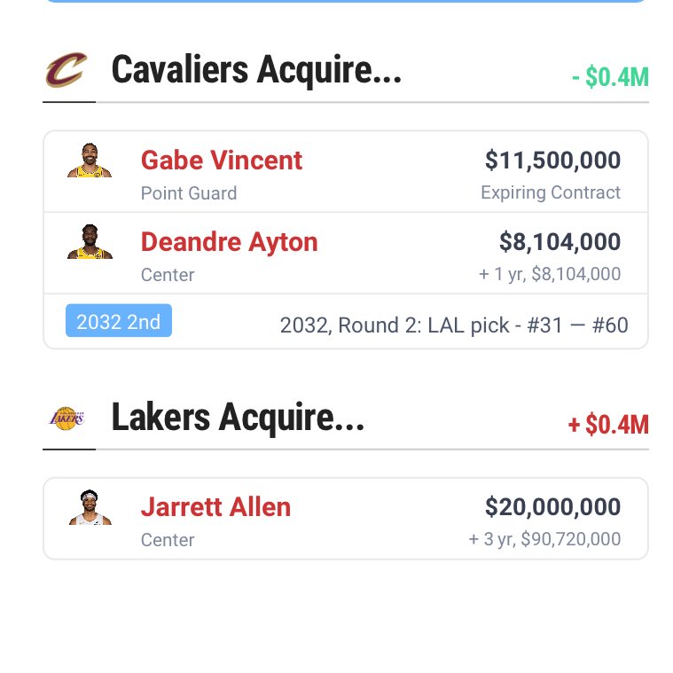 Rob Pelinka needs to do this ASAP.

Los Angeles Lakers get Jarrett Allen.
Cavs get Gabe Vincent, Deandre Ayton, and a 2032 2nd.

This fixes the problem NOW: a real rim protector &amp; lob threat for Luka.

We’re not getting Giannis stop using that as cope to not make a move