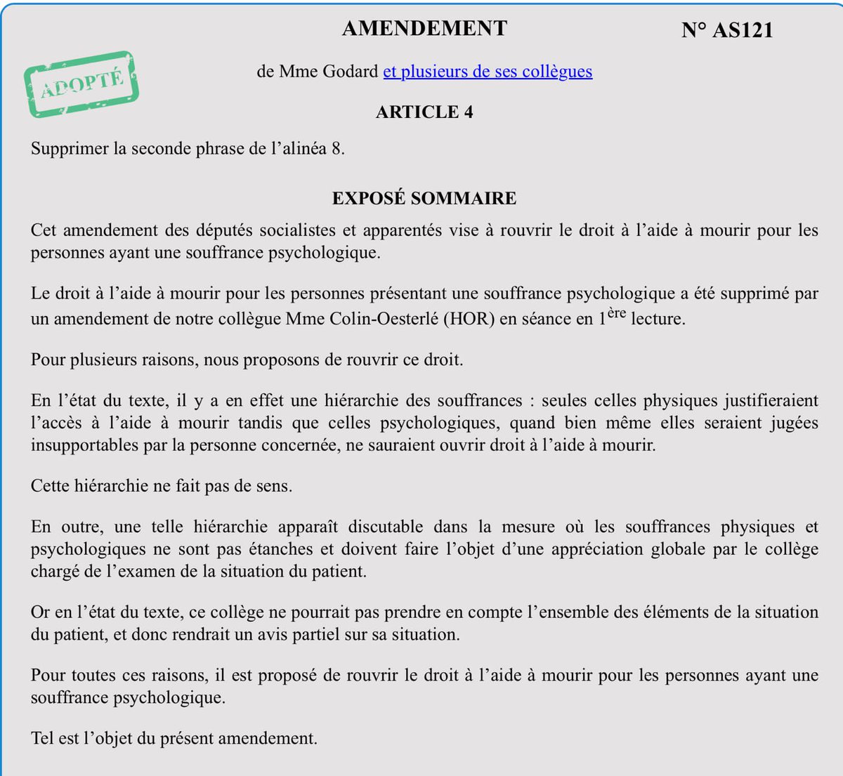 TrumpFrance's tweet image. 🔴 ALERTE EUTHANASIE - Les députés de la Commission viennent d'adopter un amendement qui ouvre "le droit à l'aide à mourir pour les personnes ayant une souffrance psychologique" 

= les dépressifs pourront être euthanasiés. 

Le macronisme, c'est le progrès.