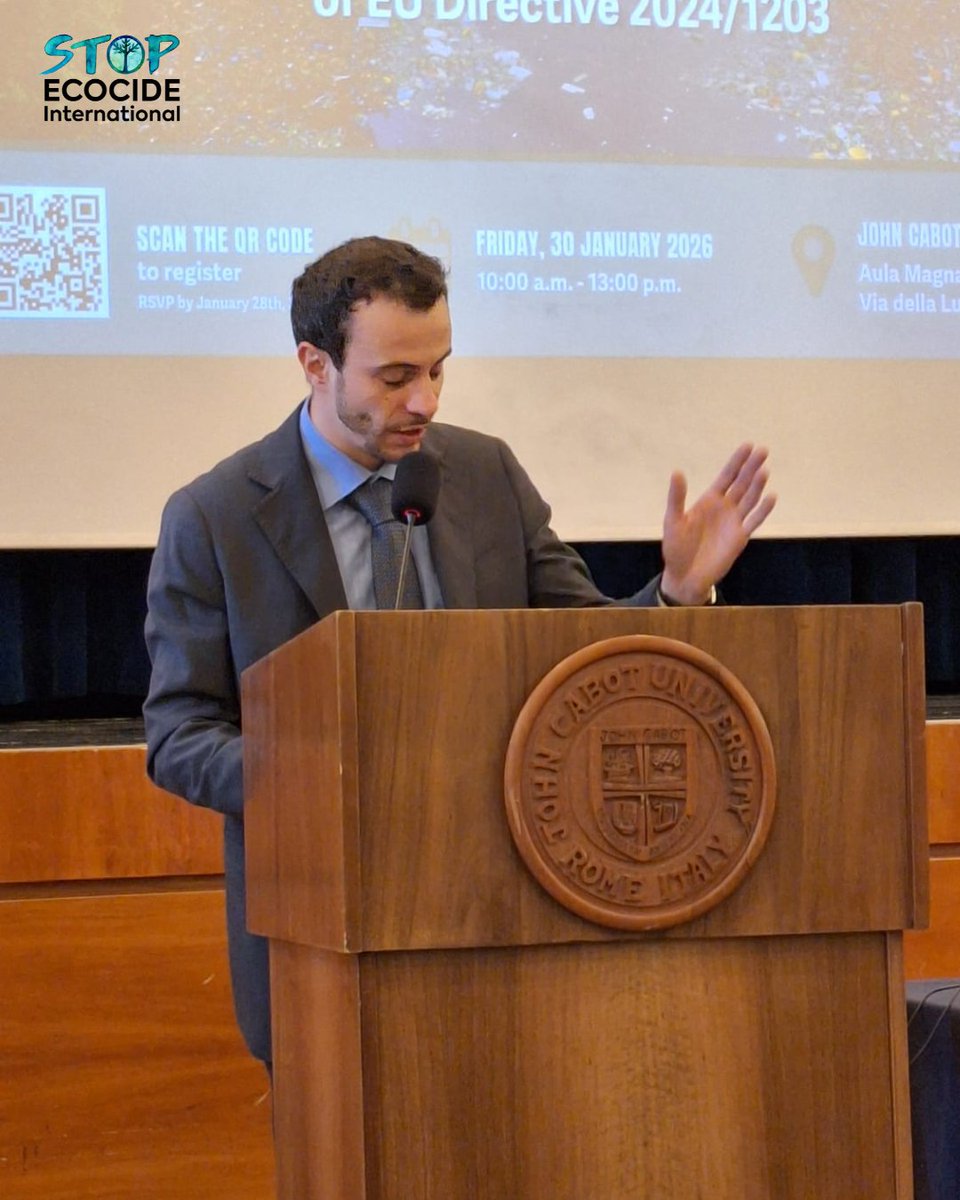 EcocideLaw's tweet photo. Can #Italy seize a historic opportunity to advance #ecocidelaw?

A stellar conference at @JohnCabotRome brought together experts to discuss Italy's transposition of the #EU's revised Environmental Crime Directive.

About the Directive: https://t.co/NRJqPrsAUO

#StopEcocide https://t.co/6yECsWiWO5