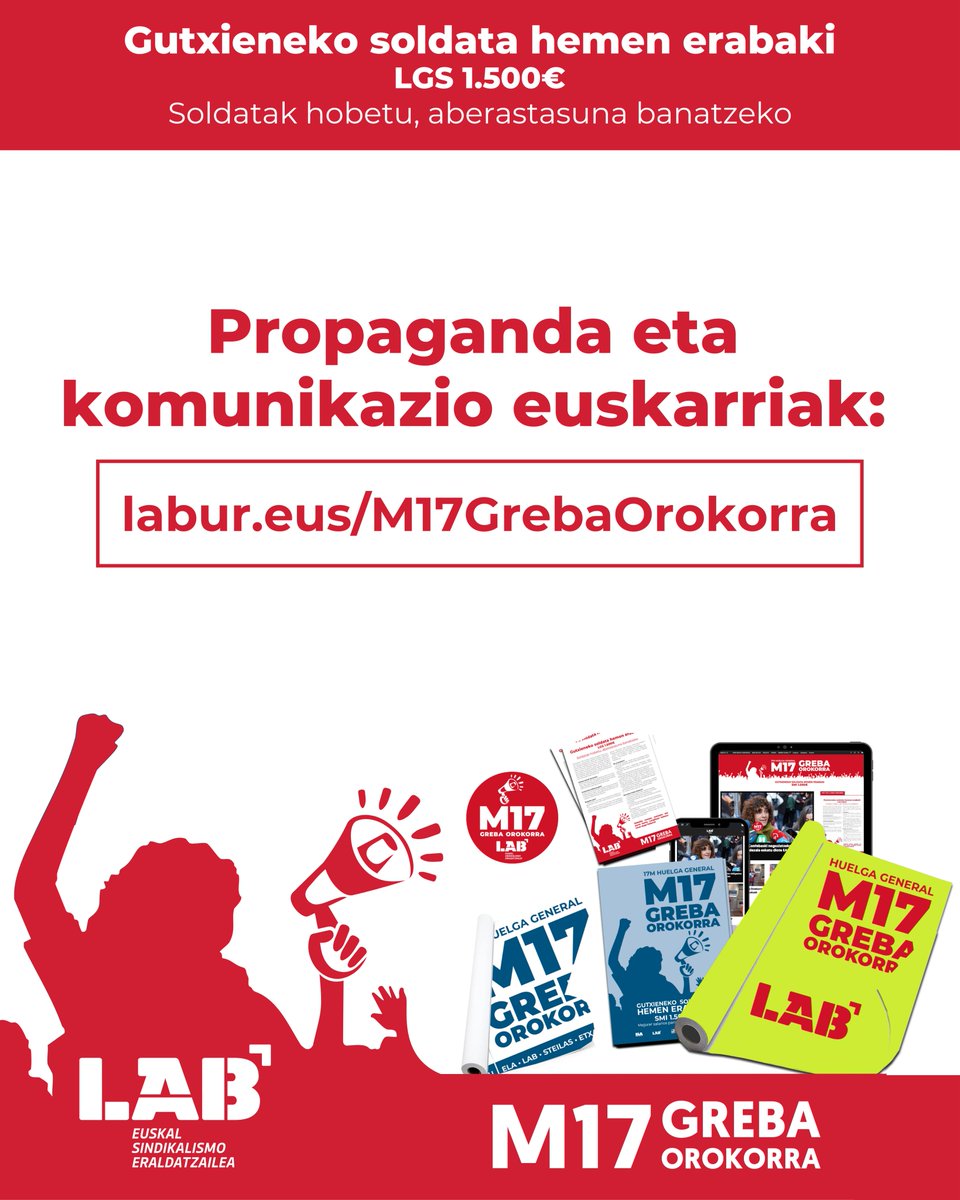 🔥Asambleas, votaciones, comités de huelga, adhesiones... La huelga general se acerca y se nota en el ambiente.    

🔗Los soportes de propaganda y comunicación están disponibles aquí: labur.eus/M17GrebaOrok... 

#M17GrebaOrokorra 
#HemenErabaki 
#SMIpropio 
#MejorarSalarios