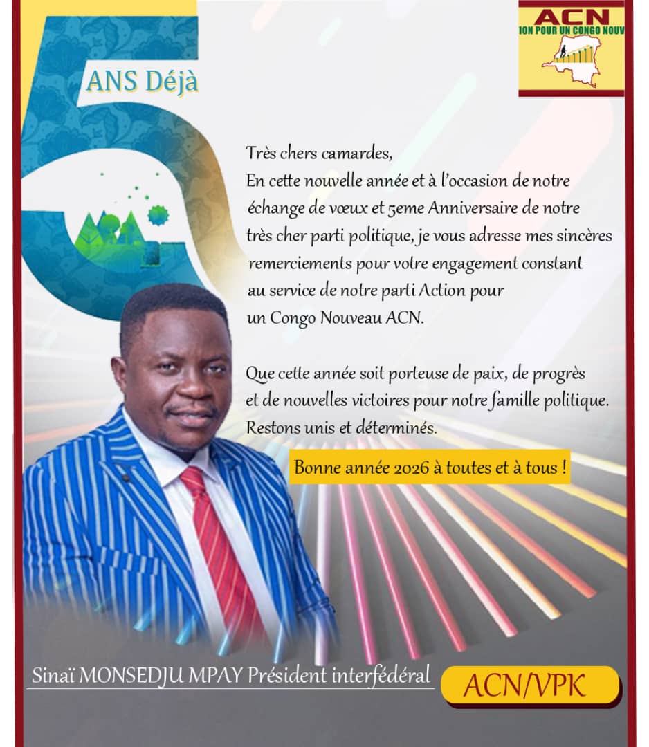 ElalingaJ's tweet photo. L'Action pour un Congo Nouveau, “ACN”, en sigle, Parti politique très cher à l'Honorable Sénateur Célestin VUNABANDI KANYAMIHIGO, Chargé de la Commission EcoFin du Sénat, commémore son premier quinquennat le dimanche prochain, soit le 08 février 2026, à partir de 13h00'. https://t.co/snzpF13Hl9