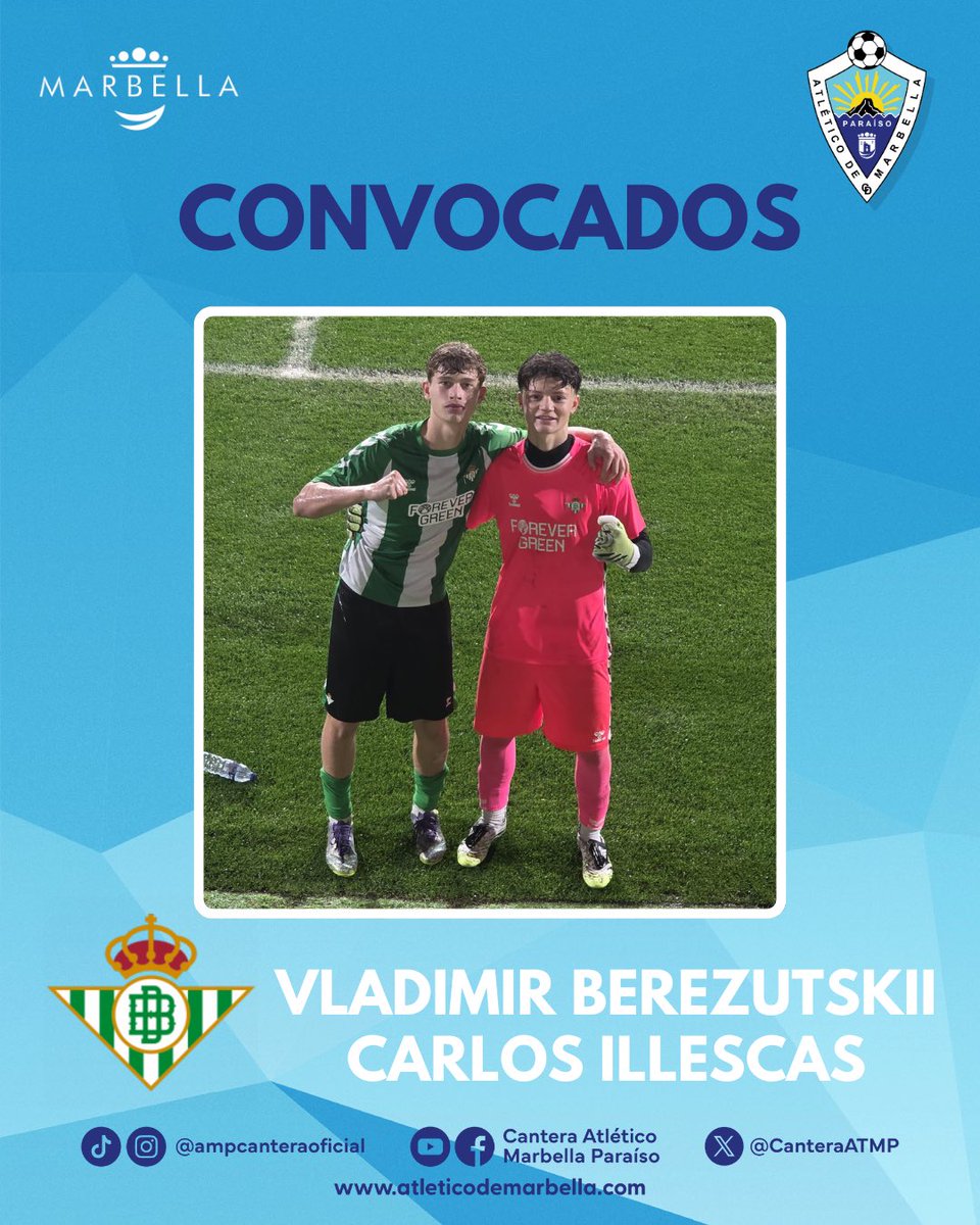 Vladimir Berezutskii y Carlos Illescas, ayer en la Ciudad deportiva Rafael Gordillo con el Cadete de @rbetiscantera para un entrenamiento. 

¡Enhorabuena chicos! 👏👏

#albicelestesdemarbella🤍🩵 
#sercelestenoseentiendesesiente 
#vivirconalma
