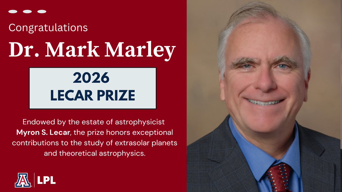 UArizonaLPL's tweet photo. Kudos to LPL's Head and Director, Dr. Mark Marley, for being awarded the 2026 Lecar Prize! https://t.co/2NslmLyZfM https://t.co/IVD08eqvuo