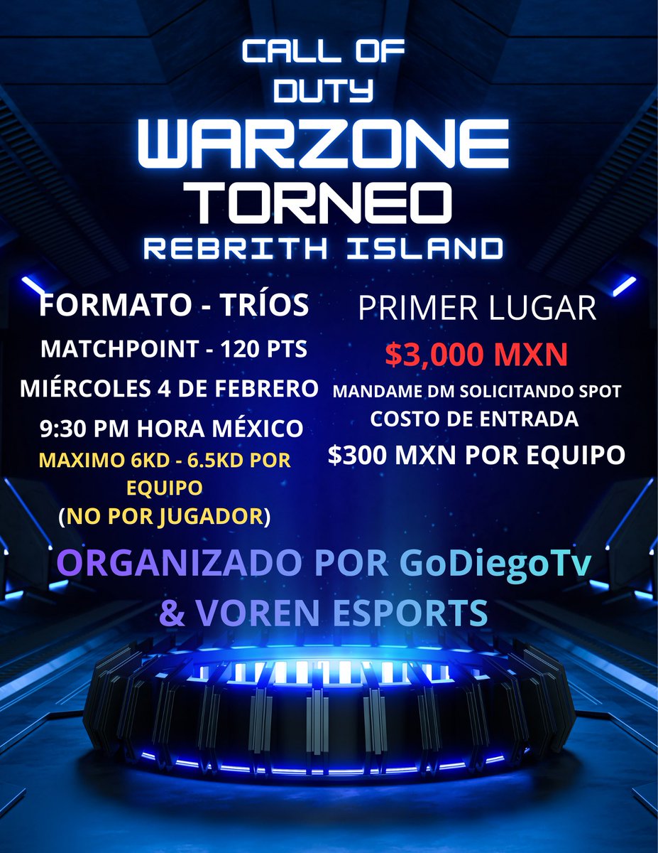 GoDiegoTv's tweet photo. Torneo Rebirth - Isla Renacimiento 

🚫 No top 250
MAX KD X TEAM - 6.5KD

Miércoles 4 - Feb 
9:30pm CDMX 

17 teams / 14 teams min
Matchpoint - 120 pts 
$15 usd entry x Team 
$150 usd prize pool 🏆 🏆 🏆 

Dm para spot! https://t.co/GeAdesx3fa