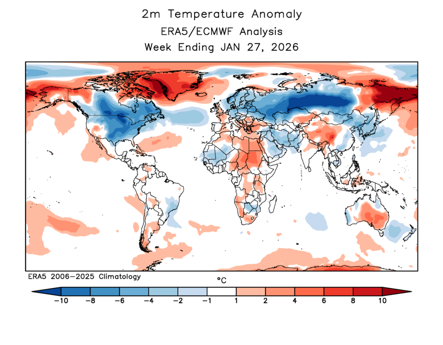 WorldClimateSvc's tweet photo. The recent negative AO episode (Arctic blocking) produced quite a dip in the 30-60°N land-area average temperature.

Per ERA5, the recent minimum daily value was -11.3°C, lowest since 2012.  (The 1950-present record is -14.2°C in late Jan 1969) https://t.co/iZ3prs8tCC