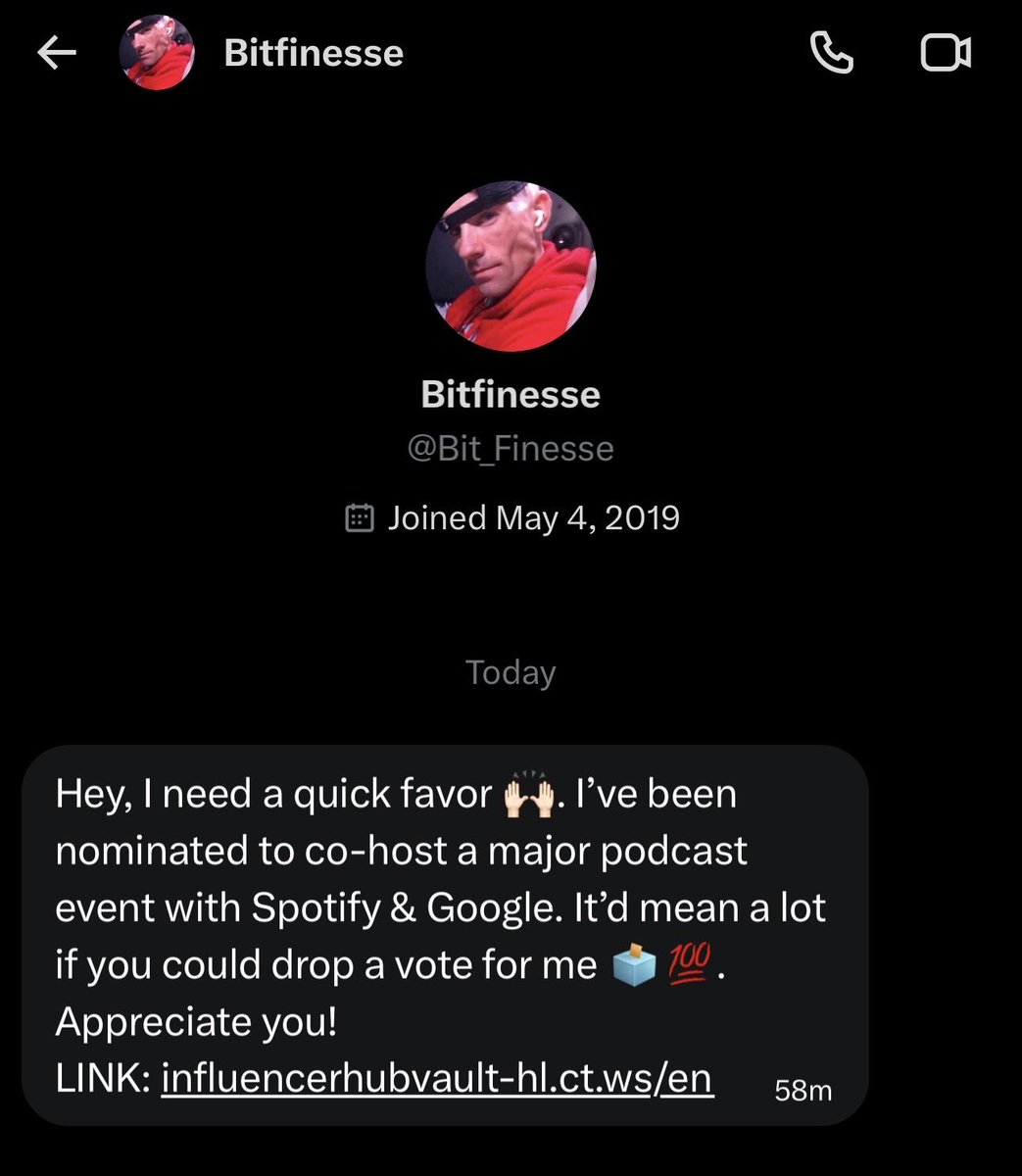 <a href="/OG_TAngent/">IQ420 TANGENT</a> Couple OG HEX accounts have been hacked or impersonated and asking for votes. Definitely a phone virus on those links. Some examples.