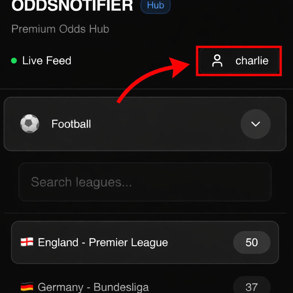 OddsNotifierHUB's tweet image. Did you know? 💭

You can setup your favourite bookmakers so you ONLY see comparison between the ones you want

Here is how ⬇️ 

1️⃣ - Create a free account 

2️⃣ - Click your name (we’re making this more obvious) 

3️⃣ - Set your preferences, from bookmakers to odds format

Done ✅
