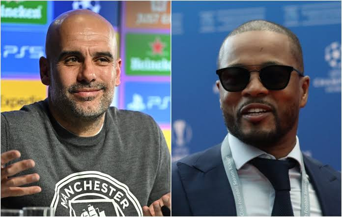 FootballTalkHQ's tweet photo. 🗣️ Patrice Evra: "Now we've got robots. Even in the academy, everyone wants to play like Guardiola. We have no creativity, we have no geniuses. 

You will never see a player like Ronaldinho or Hazard anymore, because when he's young the coach will tell him "if you don't pass the ball I'll bench you".”