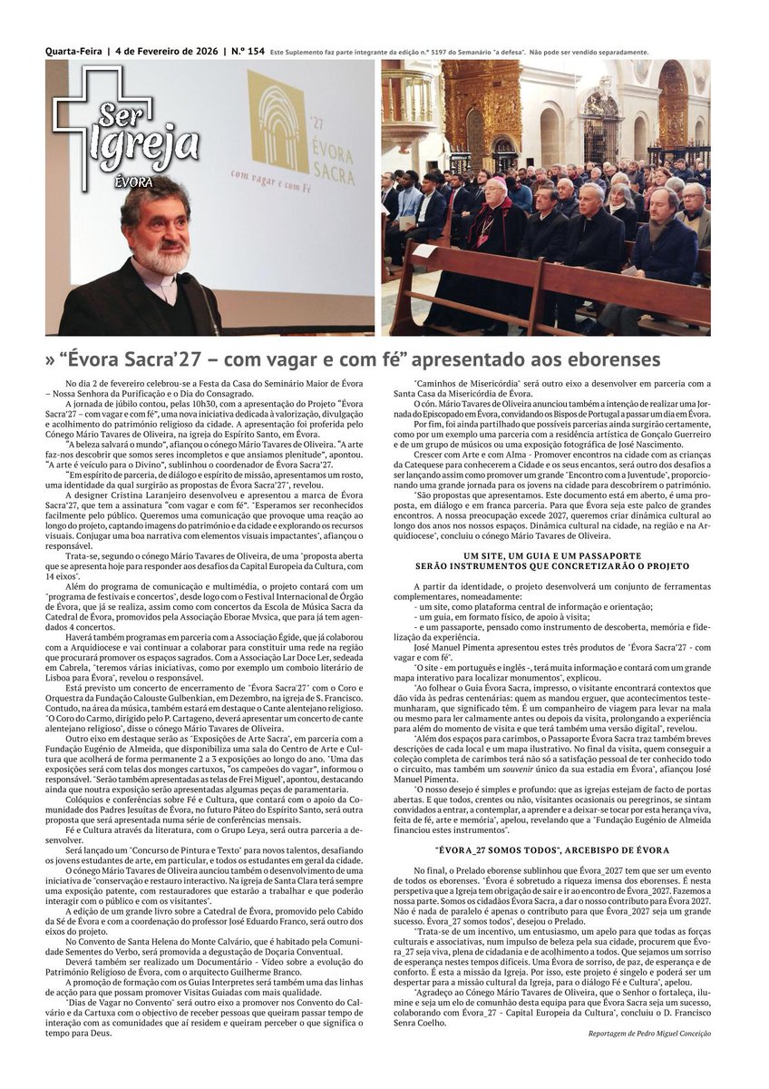 a_defesa's tweet photo. 📰Capas das edições impressas de 4 de Fevereiro de 2026 do jornal "a defesa" e do suplemento "Ser Igreja Évora".
🔗Pode assinar o jornal a defesa na sua edição em papel e em digital no site https://t.co/0m8xmpnD3V https://t.co/c0TT3ETjg1