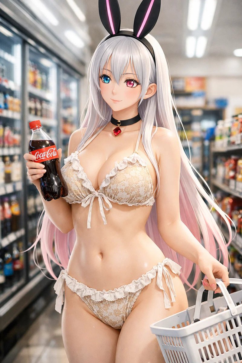あるちゃん専用ページ AIイラスト︎ 取り敢えず、コンビニにコーラを買いに行く銀髪ちゃん。