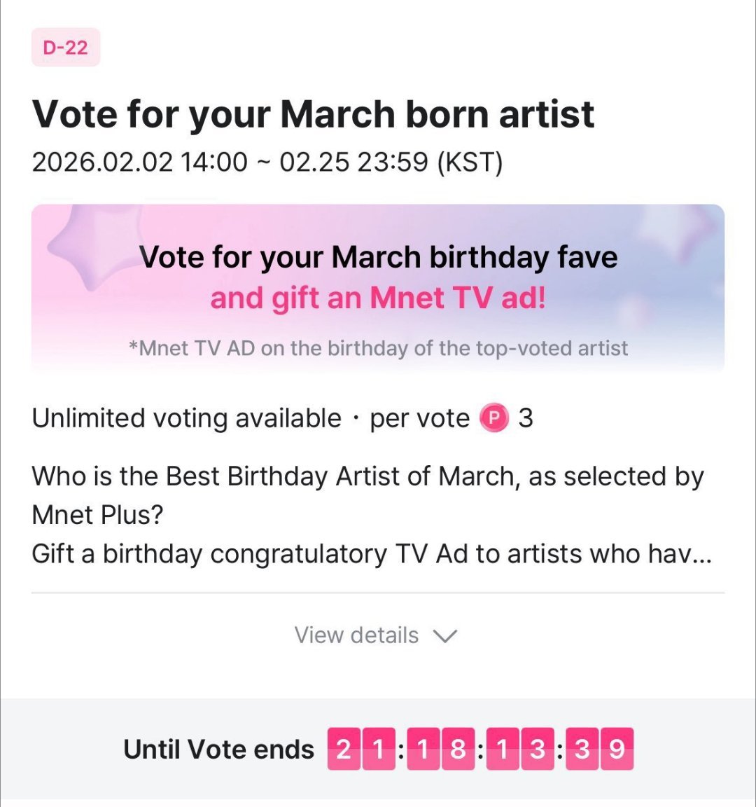 Lynne7's tweet photo. Hello @mnetplus,

We have noticed that BTS's SUGA has been excluded from this year's March birthday vote, despite being included in last year's voting

We strongly urge that SUGA be added to March birthday vote. Thank you! https://t.co/Ky5jfRm0IS