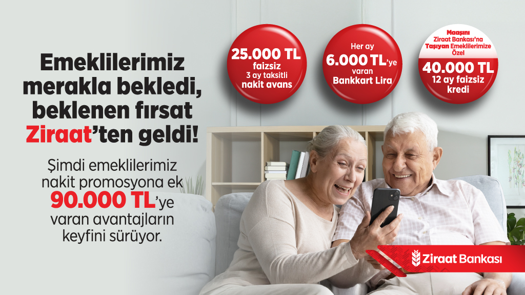 ziraatbankasi's tweet photo. Emeklilerimiz merakla bekledi, beklenen fırsat Ziraat'ten geldi!
Şimdi emeklilerimiz nakit promosyona ek 90.000 TL'ye varan avantajların keyfini sürüyor.
Detaylı bilgi web sitemizde. #ZiraatBankası #BirBankadanDahaFazlası https://t.co/yKKMnSazaE