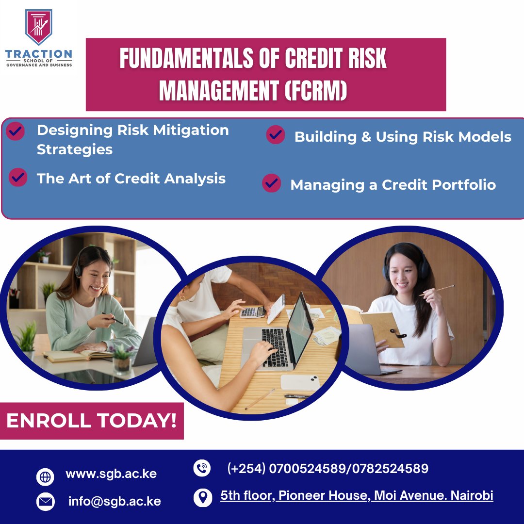 Risk management isn’t optional — it’s essential.

Master Credit Risk with FCRM: credit analysis, risk modeling &amp; portfolio management.

📌 Enroll: sgb.ac.ke/official-stude…

#FCRM #CreditRisk #Finance #TSGB