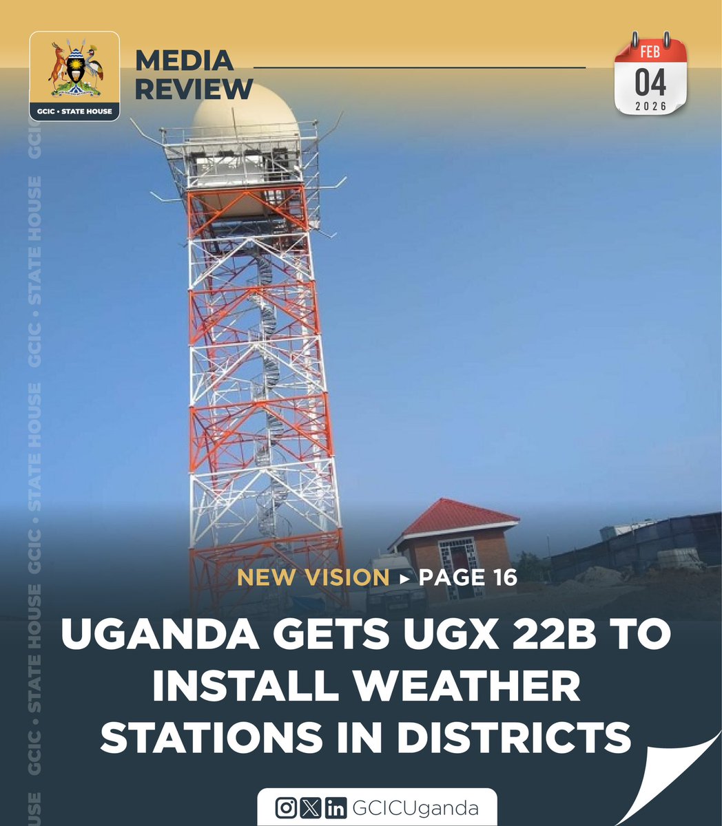 Uganda has received a $6.4m (UGX 22.82b) grant from the World Meteorological Organisation to install new &amp; upgrade weather stations in 16 districts. These global basic observing networks will be installed in Arua, Gulu, Lira, Kitgum, Kotido, Soroti, Masindi, Tororo , Jinja .etc