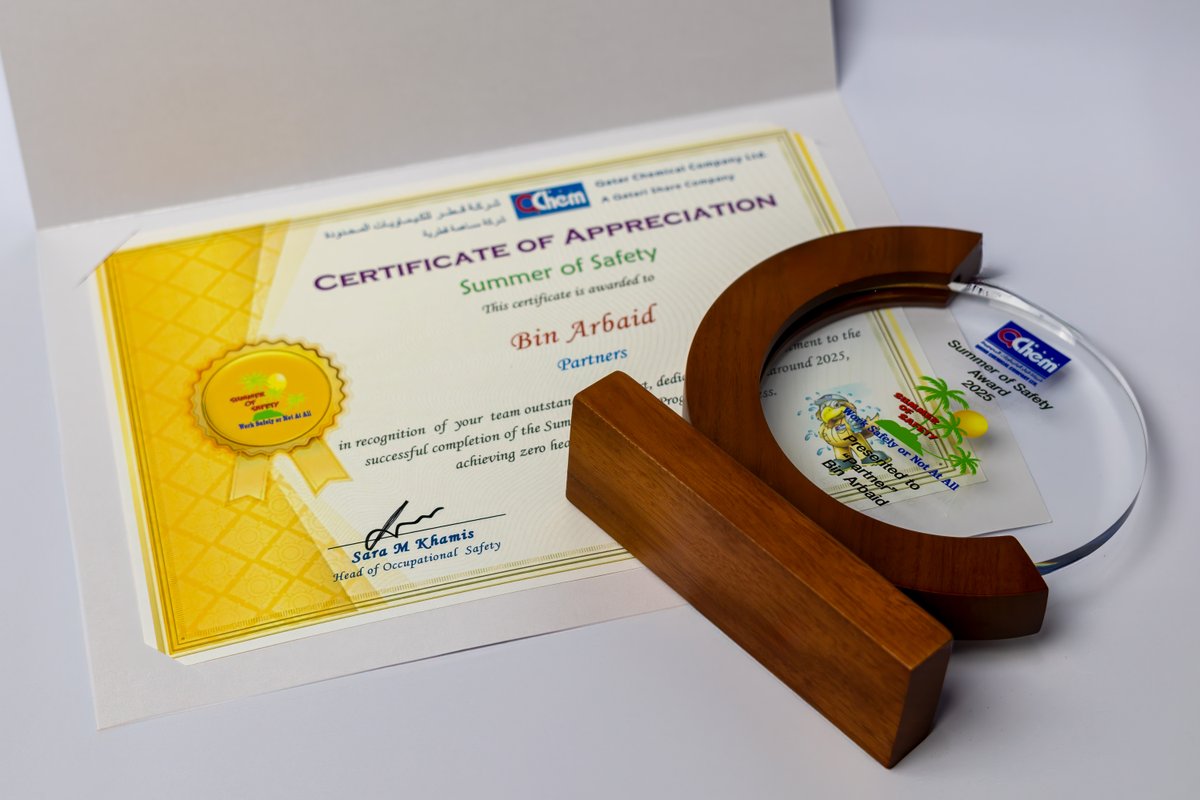 te_binarbaid's tweet photo. Bin Arbaid Transportation &amp; Equipment has received the Summer of Safety Award 2025 from Qatar Chemical Company Ltd. (Q-Chem) for maintaining disciplined safety practices during the toughest months of the year.

#BinArbaid #TransportationAndEquipment #SafetyFirst #Qatar https://t.co/2feidwSKwM