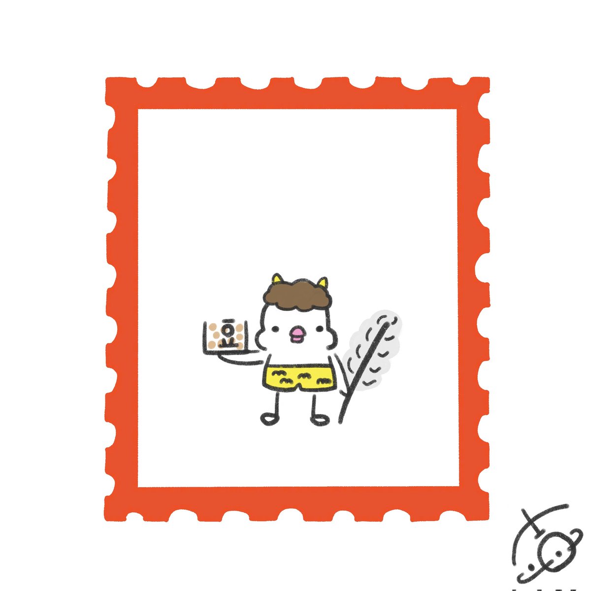 kichitarou__'s tweet photo. 自ら豆を渡すスタイル🫘

#イラスト　#ゆるいイラスト
#ゆるい絵　#吉太郎イラスト　
#節分　#豆まき　#文鳥　#切手風 https://t.co/noboYIOmUg