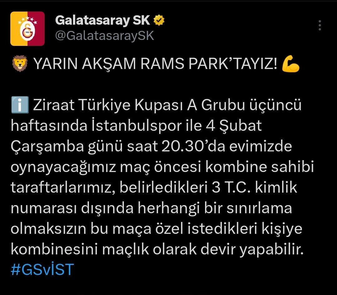 Bir öğrenci kardeşimize maç bileti ücretsiz devredilir #GSvİST #galatasarayteksizhepiniz