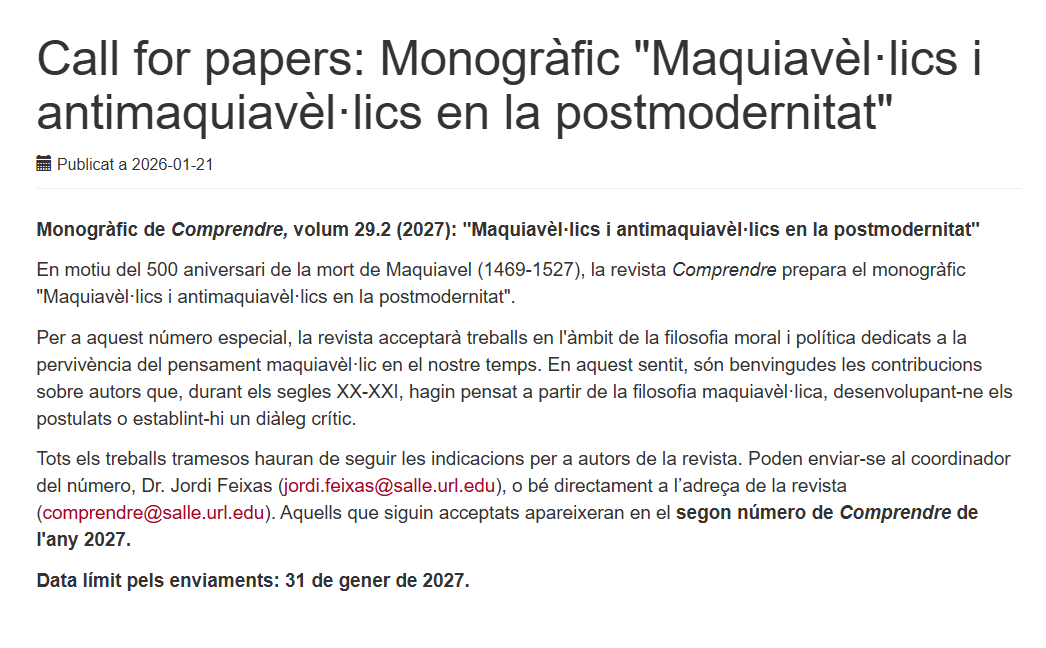 Comprendre_RCF's tweet photo. En motiu del proper 500 aniversari de la mort de Maquiavel (1469-1527), la revista
@Comprendre_RCF
prepara el monogràfic: "Maquiavèl·lics i antimaquiavèl·lics en la postmodernitat".  

Podeu consultar el call for papers, aquí: https://t.co/1clyM8DAil https://t.co/yQMKml6v2b