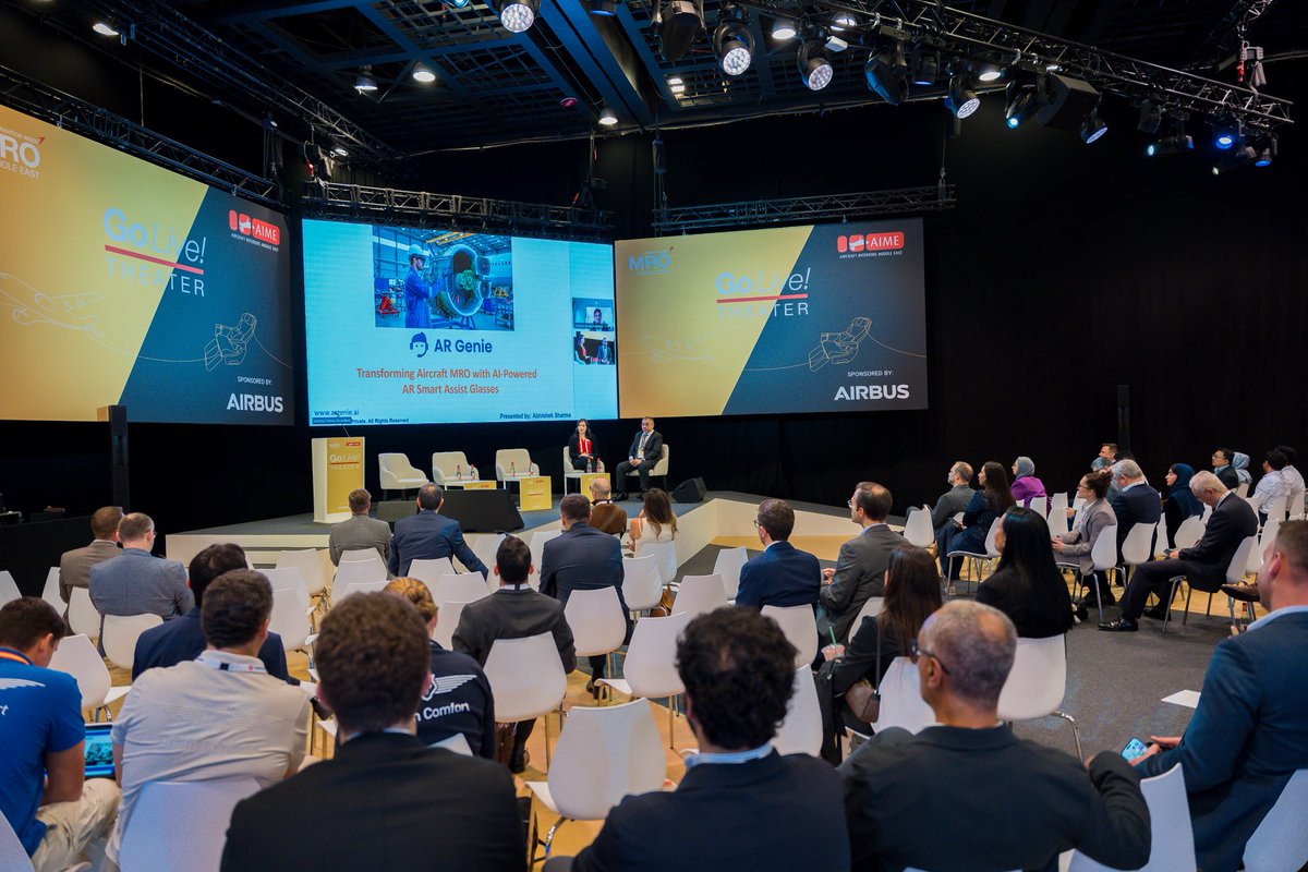 AIMiddleEast's tweet photo. The Skyward Innovations session has just taken flight!

This pitch competition showcased bold startup ideas pushing the boundaries of MRO and aircraft interiors — from Al- and AR-enabled maintenance and faster technician hiring, to next-gen cabin concepts and smarter solutions. https://t.co/spf1UF5CLY