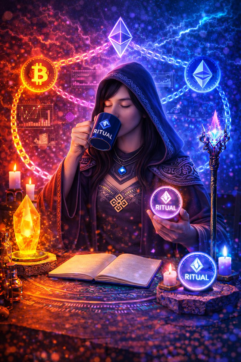 Valentavel's tweet photo. Sip by sip, chaos turns into clarity. Candles, code, and quiet focus — this is how onchain rituals are cast. Magic isn’t a myth, it’s infrastructure. Brew the future with @ritualnet. Built and backed by @ritualfnd. https://t.co/OWBXLwD9Bf