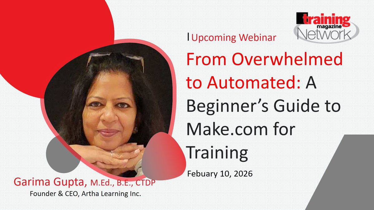 trainmagnetwork's tweet image. Are manual workflows slowing your training impact?

Join @ArthaLearning Inc, for *From Overwhelmed to Automated*. Learn how Make.com simplifies L&amp;amp;D workflows—no tech skills needed.

👉 trainingmagnetwork.com/events/4364?gr… 
#LAndD #NoCode #TrainingAutomation