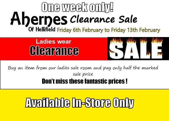 ahernesuk's tweet photo. 🔥 AHERNES OF HELLIFIELD – LADIES CLEARANCE SALE 🔥

It starts THIS FRIDAY and you won’t want to miss it!

🛍️ Buy any item from our Ladies Sale Room and pay ONLY HALF the marked price
✨ Amazing bargains
✨ Fantastic savings
✨ Limited time only https://t.co/ehzOvSTS1P