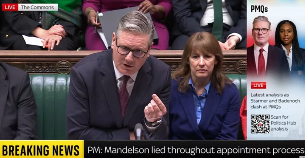 D_Raval's tweet photo. PM: "Mandelson lied throughout the appointment process"

The whole country: Starmer and Reeves lied throughout the election and every day in No10

#EndLabour   #PMQs https://t.co/m3xsWdMfKo