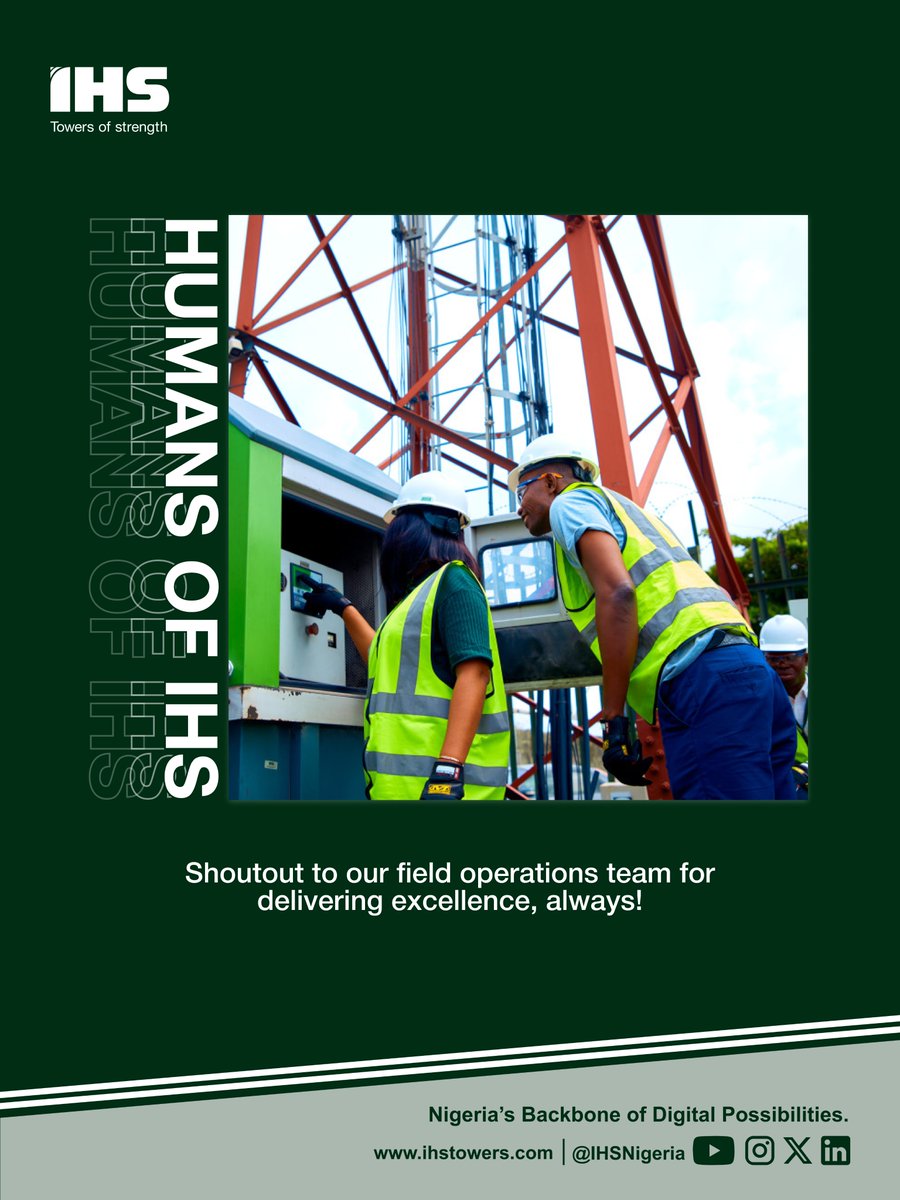 Today, we celebrate our dedicated Field Operations team who work tirelessly behind the scenes to ensure our sites are secure, maintain excellent service quality, and keep Nigerians connected.
We see you. We appreciate you. We are proud of you.
 
#HumansofIHS #IHSNigeria