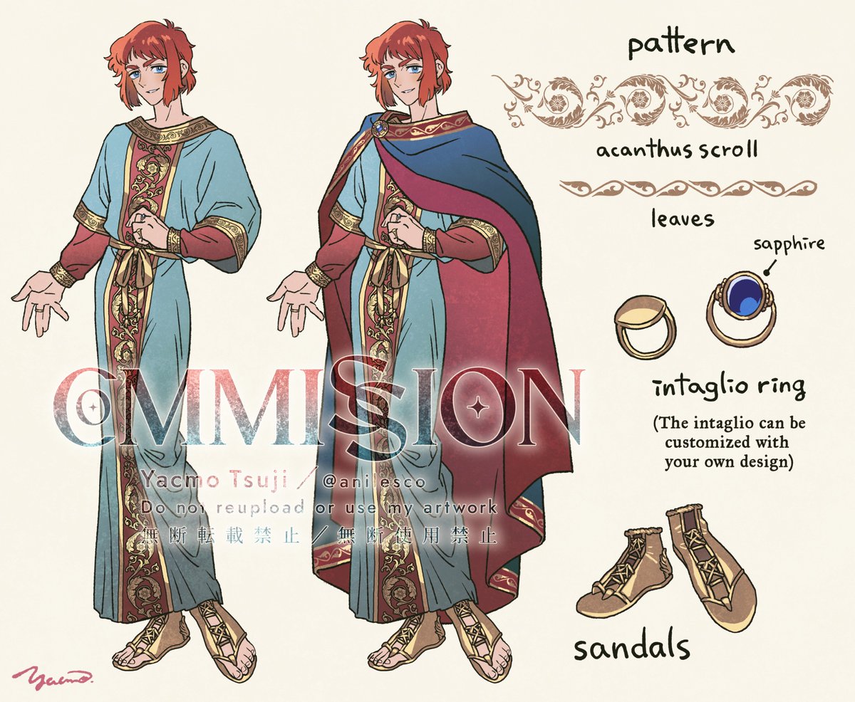 ローマ風の衣装デザインのリクエストでした🌹
リピートしていただきありがとうございます！
（非表示作品も実績として発表できる規約となっているため投稿させていただきます🙏）
#Skeb #Commission