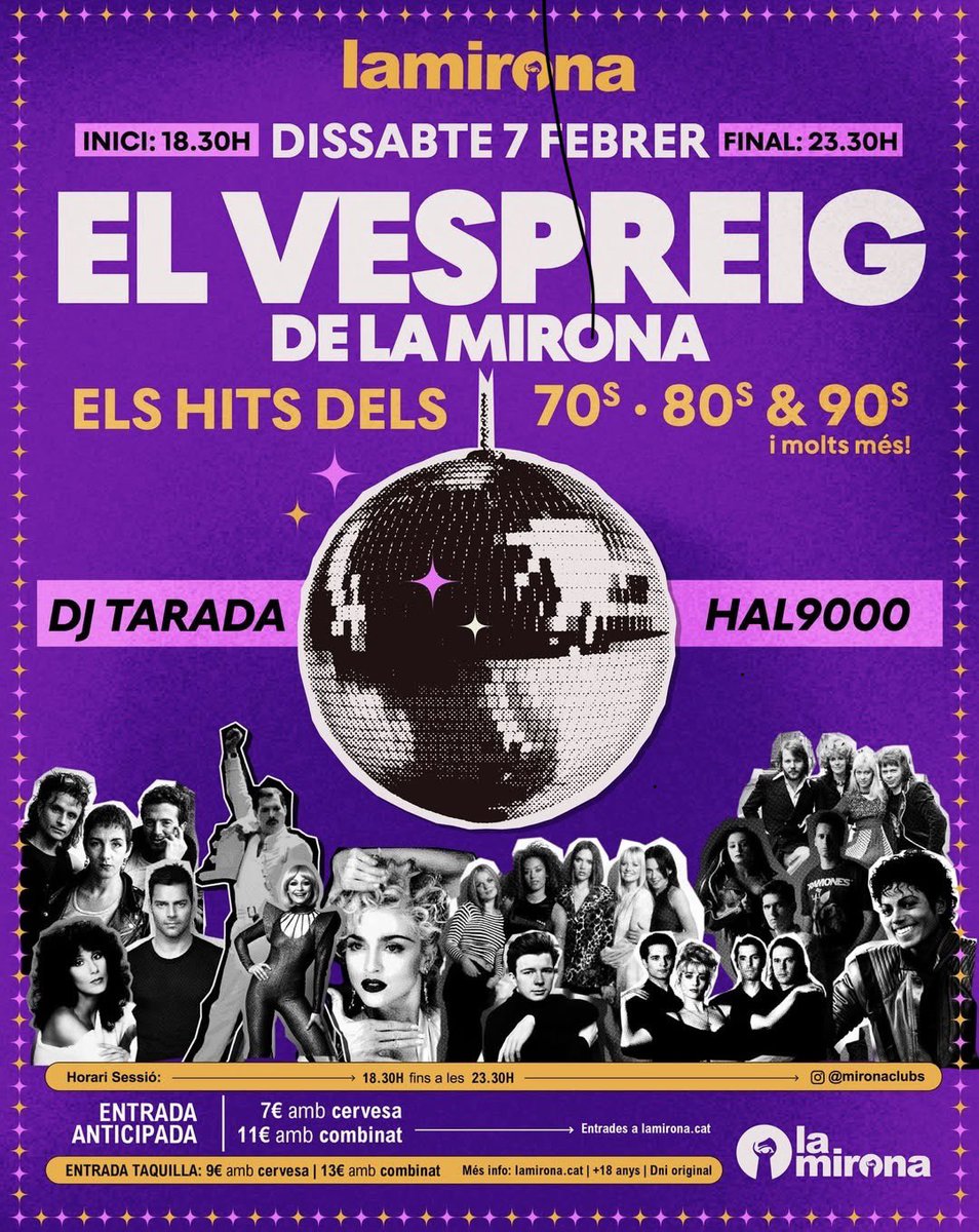 hal9000dj's tweet photo. Este sábado daremos un viaje musical por los años 70’s, 80’s i 90’s en la sala 1 de la @salalamirona (Salt, Girona).
Horario de tarde, a partir de las 18:30h.
🪩✨ https://t.co/Ti2rmvZjjp