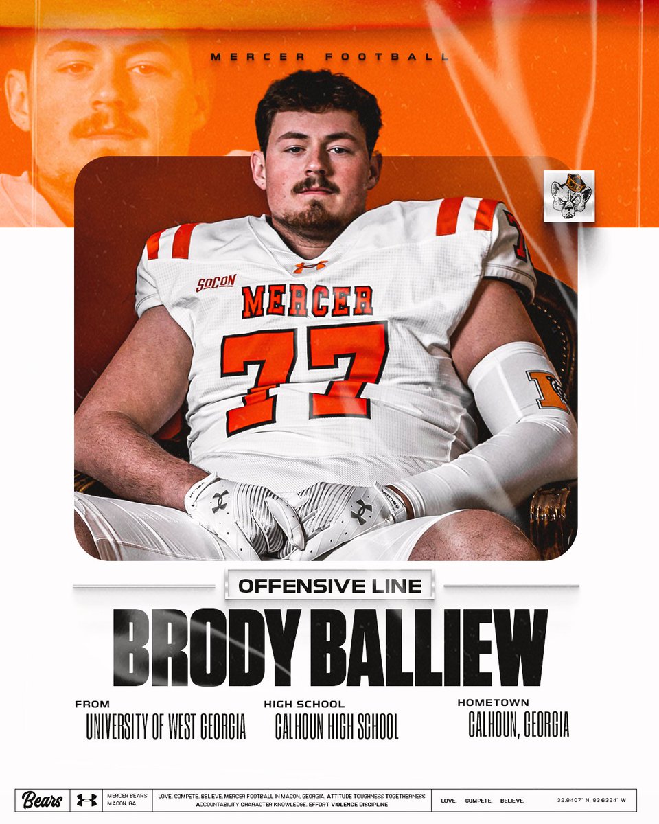 MercerFootball's tweet photo. OL is heating 🆙

Welcome, @BalliewBrody

OL | 6-5 | 300
Calhoun, GA
University of West Georgia

#ATTACK | #NSD26 https://t.co/DBwsPxgyyD