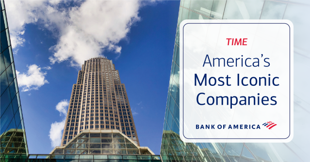 According to <a href="/TIME/">TIME</a>’s national survey, <a href="/BankofAmerica/">Bank of America</a> is officially one of America’s 250 Most Iconic Companies. It’s great to see our company’s cultural impact and influence recognized! bit.ly/3NVf8QW