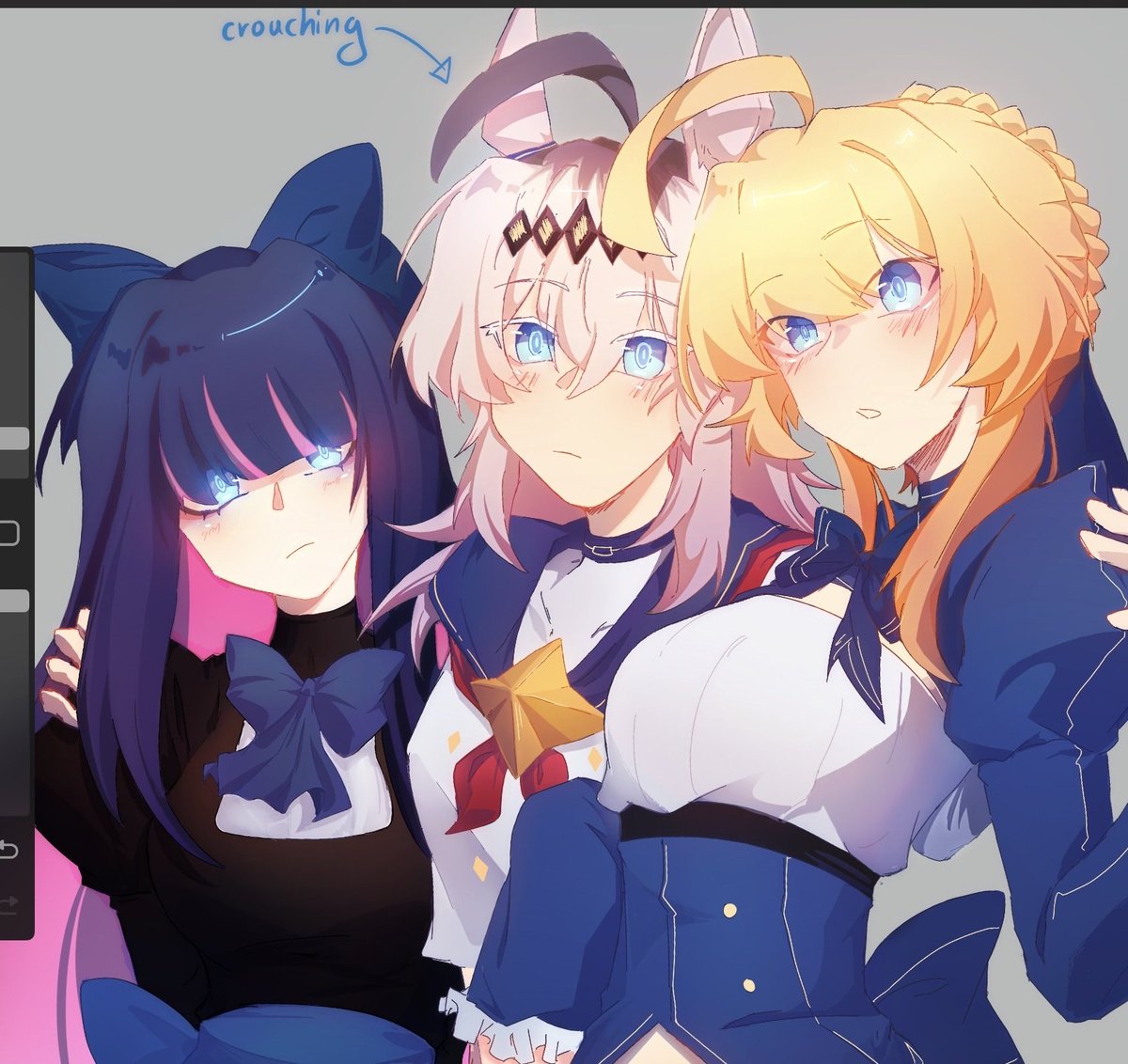 wip/// The gluttons themselves, Oguri Baeber and Stocking,,, 
the darker colour palette is giving me some trouble (⁠ ￣A ￣⁠;⁠)ゞ