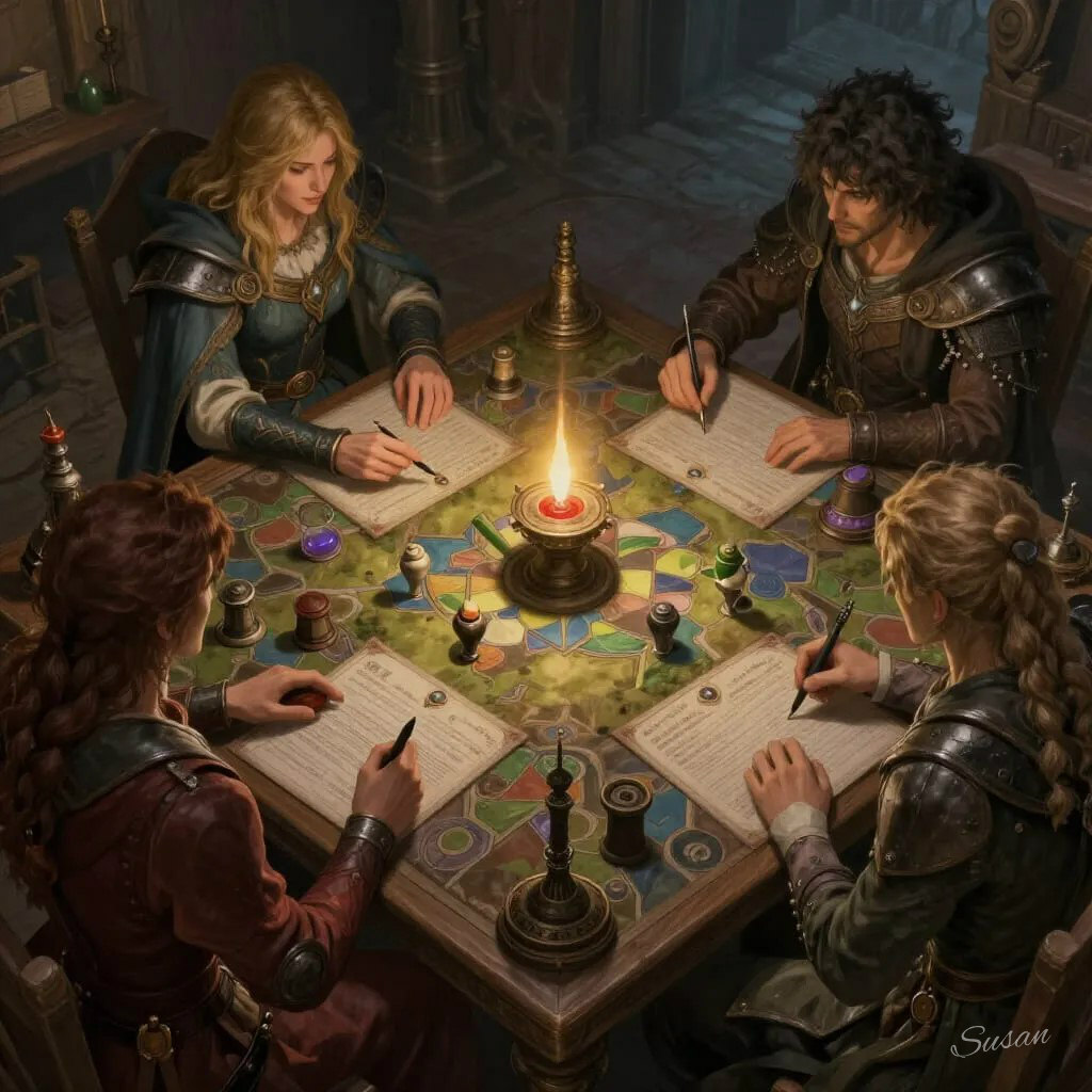 SueOestmann's tweet photo. This one's for you @JakeStormoen
Oriana Dysis has planned a medieval game night with friends. They are searching for a "Mountaintop Crystal", an artifact which imbues you with incredible abilities. Inspired by Jake's sleep story #20. Link is below.
#GameNight #OverheadView #AIGeneratedArt #Imagine #GetInspired #Fantasy #Medieval #FairyTales #Quotes #Books #Lore #Poems #SleepStories #Holidays #Nature #Seasons
Are you looking for inspiration for #AIart images? There are over 50, fantasy #SleepStories read by #JakeStormoen on
https://t.co/WQkK2XUSsz
Sometimes all it takes are a few descriptive words to get started and Jake has many in his stories.