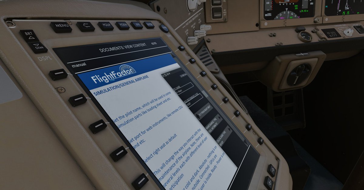 FlightFactor's tweet image. 💡 777v2 Tip!
You can view the manual, FCOM, cockpit guide, and even your own documents and images in the EFB. Perfect for catching up on some reading in the air! 📚