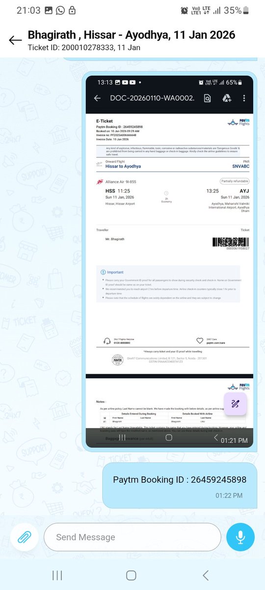 VEDPUTAR_VIKRAM's tweet photo. @PaytmTravelCare @PaytmTravelCare @vijayshekhar @Paytmcare @jagograhakjago Thank you found your response but still now you only refund my one ticket price another three tickets refund still pending please show some speed. जितनी ��ल्दी deduction हुआ था पैसे का ��तनी जल्दी आने भी चाहिए https://t.co/jWp3ZqgbnC